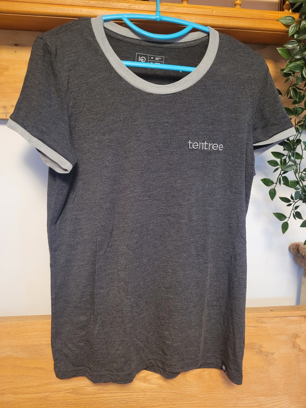 tentree Charcoal Grey Ringer Tee with Light Grey Trim